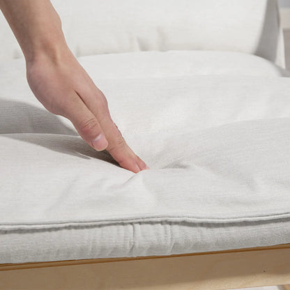 Birch Wood Fabric Modern Armchair, Curved Leg and Arm, Cream White Accent Chairs at Gallery Canada