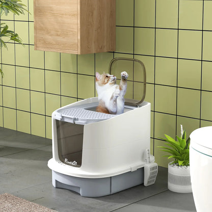 Enclosed Cat Litter Box with Lid, Scoop, Top Entry, Grey Cat Litter Box Enclosures at Gallery Canada