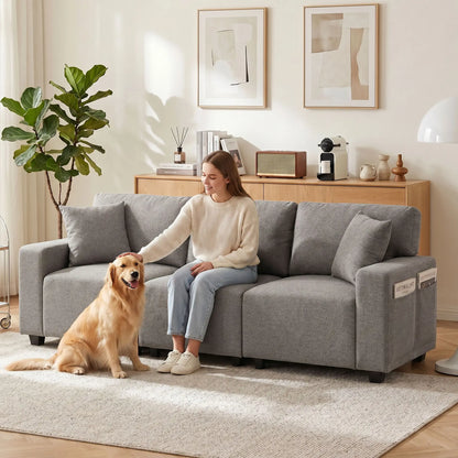 3-Seater Sofa With Storage Pockets, Grey