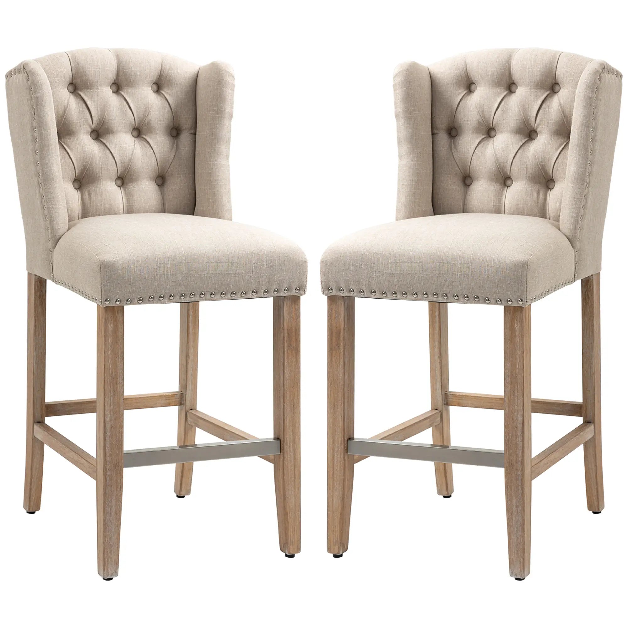 Counter Height Bar Stools Set of 2, Upholstered, Beige Bar Stools at Gallery Canada