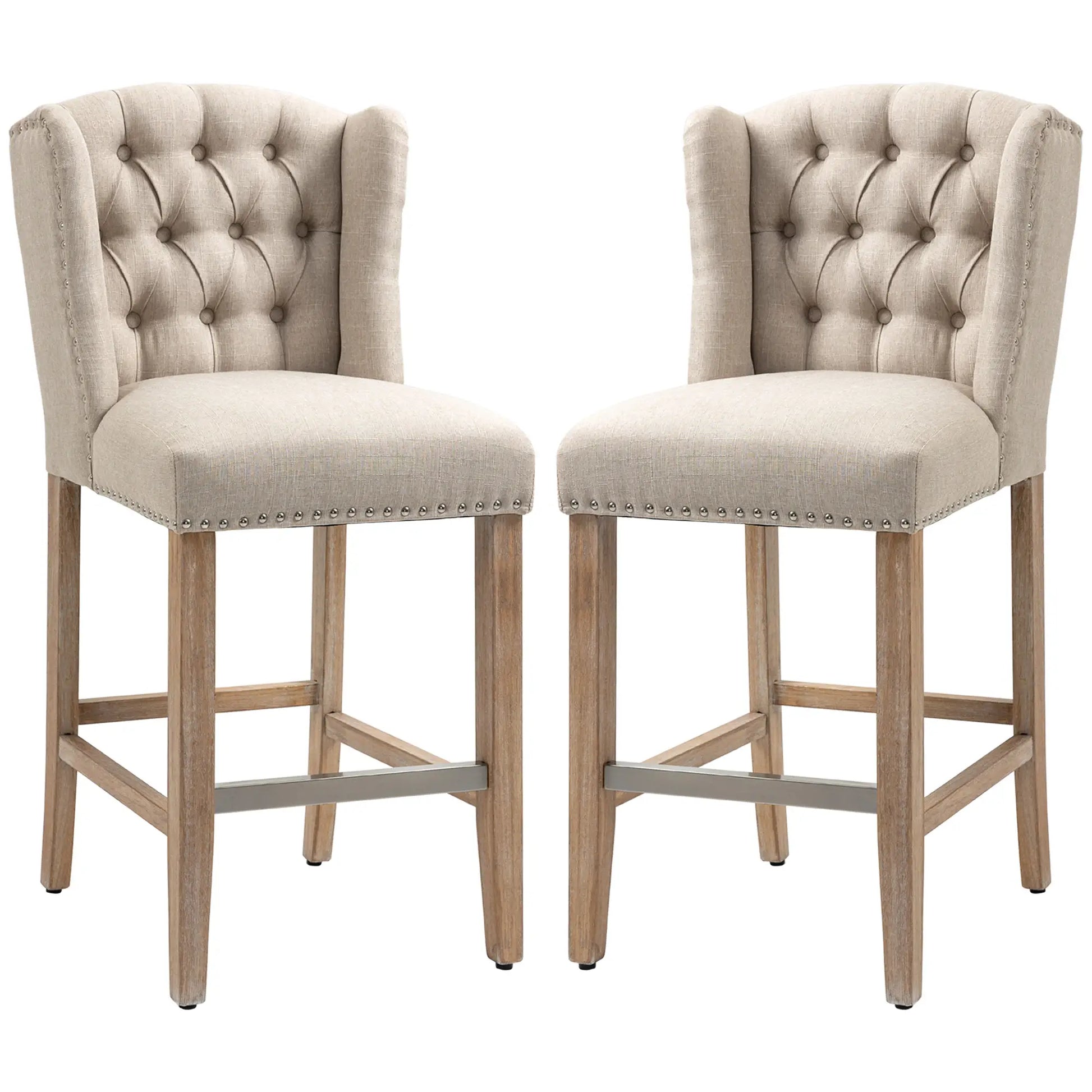 Counter Height Bar Stools Set of 2, Upholstered, Beige Bar Stools at Gallery Canada
