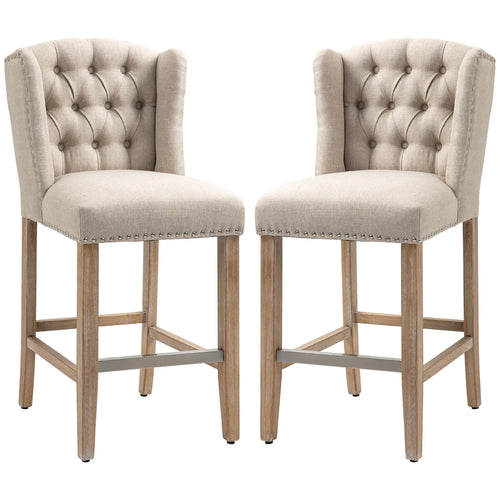 Counter Height Bar Stools Set of 2, Upholstered, Beige