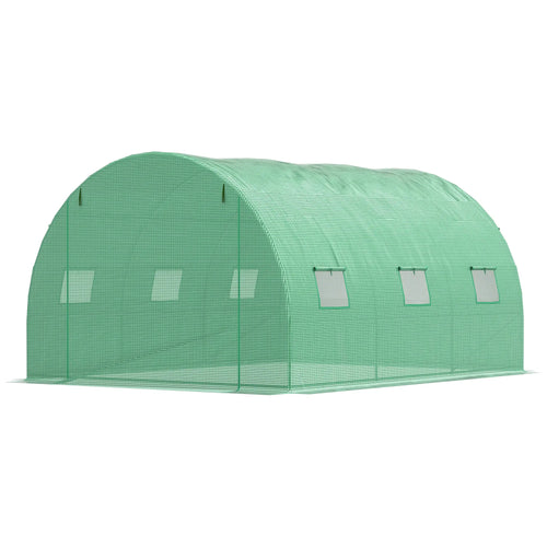 13' x 10' x 6.6' Walk-In Greenhouse, Garden Tunnel Tent, Zipped Door, 6 Mesh Windows, Green