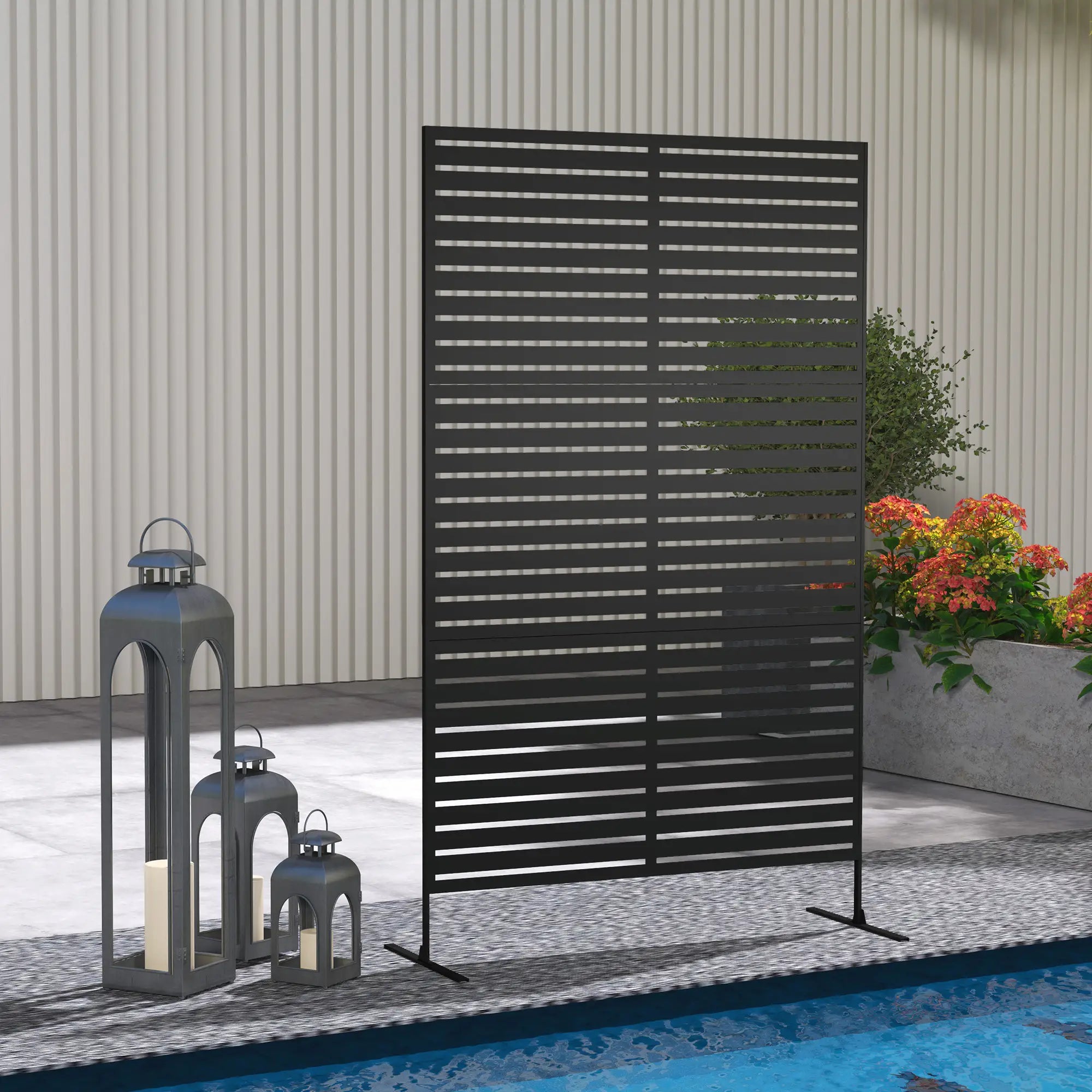 Decorative Outdoor Privacy Panel, Freestanding Metal Divider, Black Side Awnings at Gallery Canada