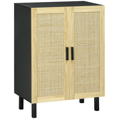Boho Sideboard, Buffet Cabinet with Storage, 2 Rattan Doors, Black Storage Cabinets at Gallery Canada