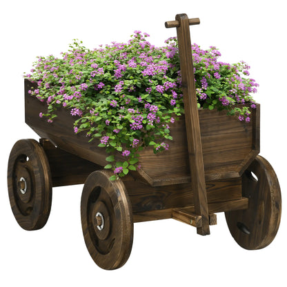 Wooden Raised Garden Bed, Flower Cart With Wheels, Outdoor Planters