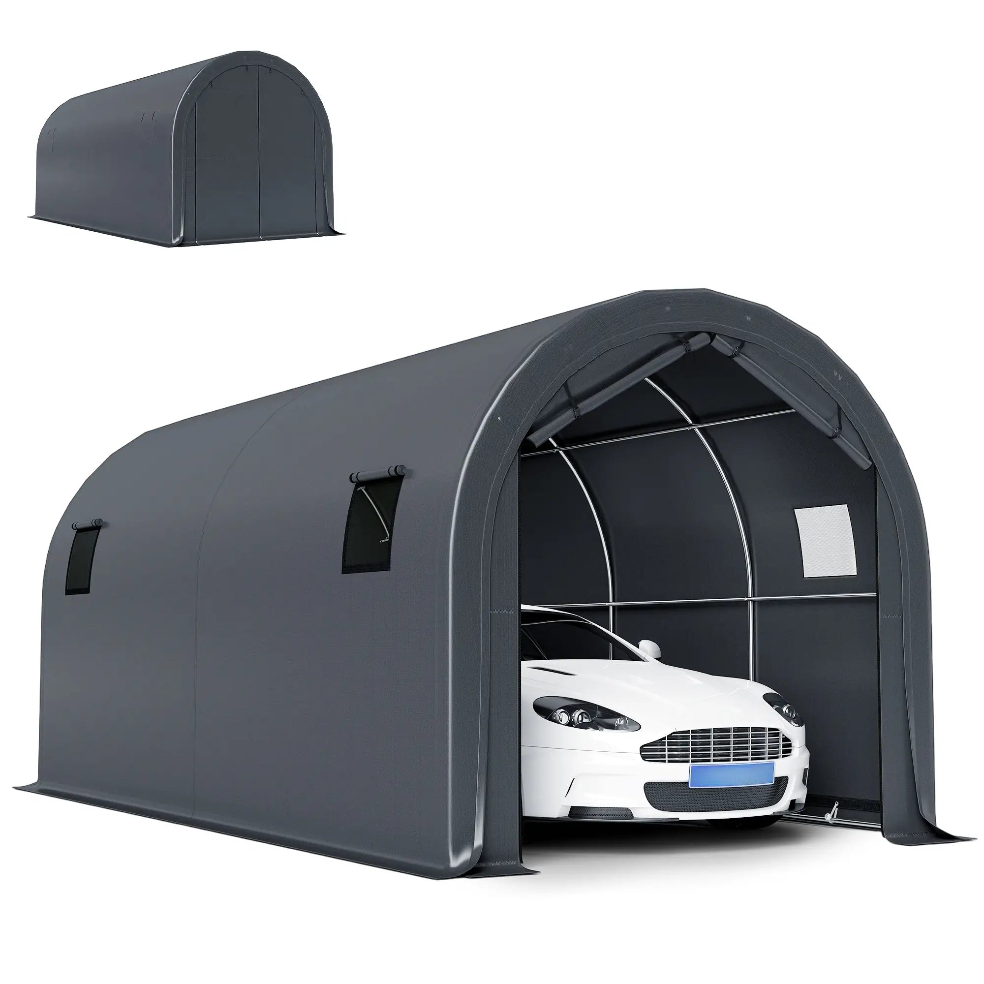 10' x 19' Heavy Duty Carport, Portable Garage Canopy Tent, Dark Grey Car Shelters at Gallery Canada