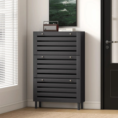 Narrow Shoe Storage Cabinet, 3 Flip Drawers, Adjustable Shelves, 24 Pairs, Black Shoe Storage Cabinets & Racks at Gallery Canada