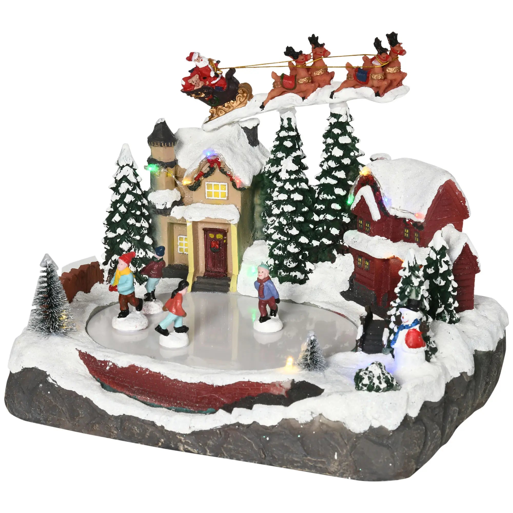 Animated Christmas Village Set, Santa Deer Skating Pond, LED Light, Multicolored Christmas Village Houses at Gallery Canada