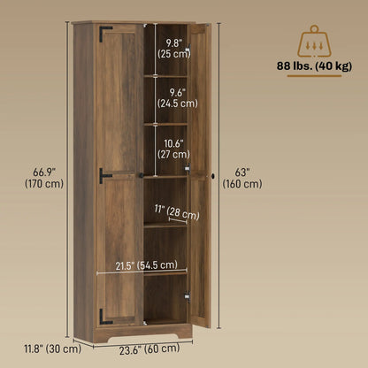 67" Farmhouse Pantry Cabinet, 2 Doors, Adjustable Shelves, Wood Grain, Brown Kitchen Pantry Cabinets at Gallery Canada