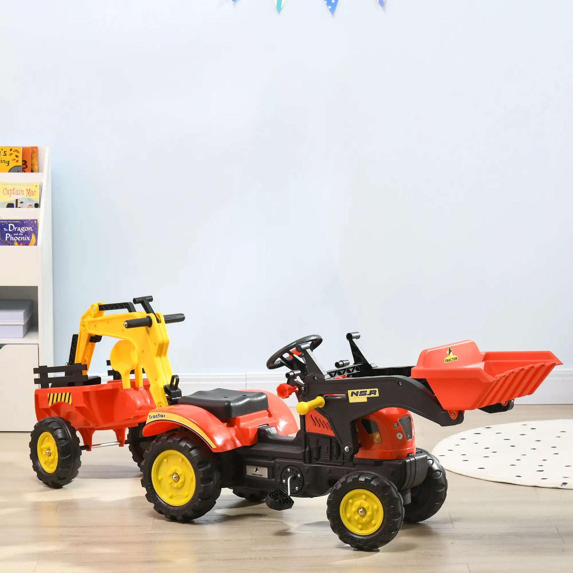 3 in 1 Kids Ride On Excavator Toy, 6 Wheels, Bulldozer with Trailer Toy Excavators at Gallery Canada