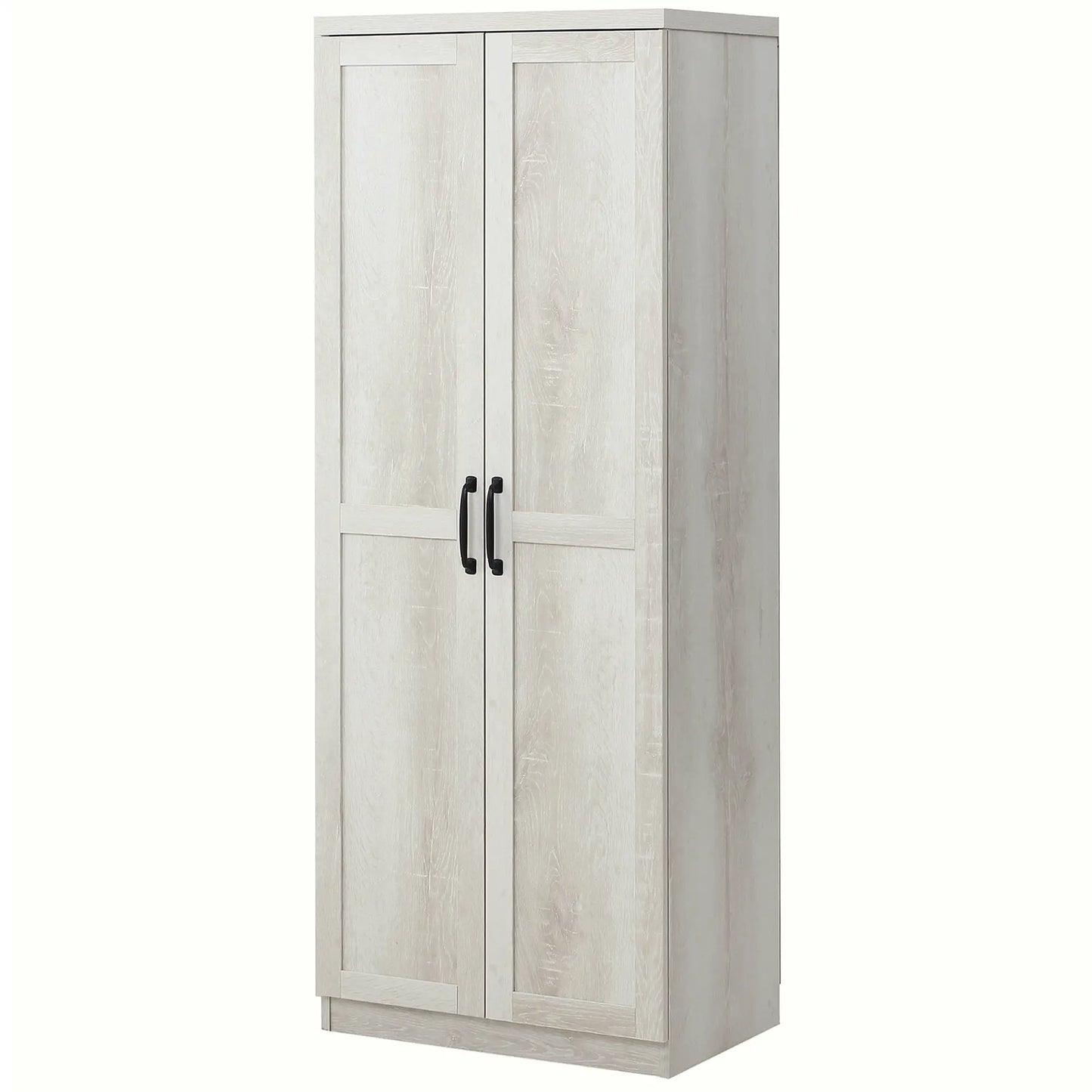 63" Kitchen Storage Cabinet, 5-Tier Pantry with Doors, Adjustable Shelves, Distressed, White Kitchen Pantry Cabinets Distressed White at Gallery Canada