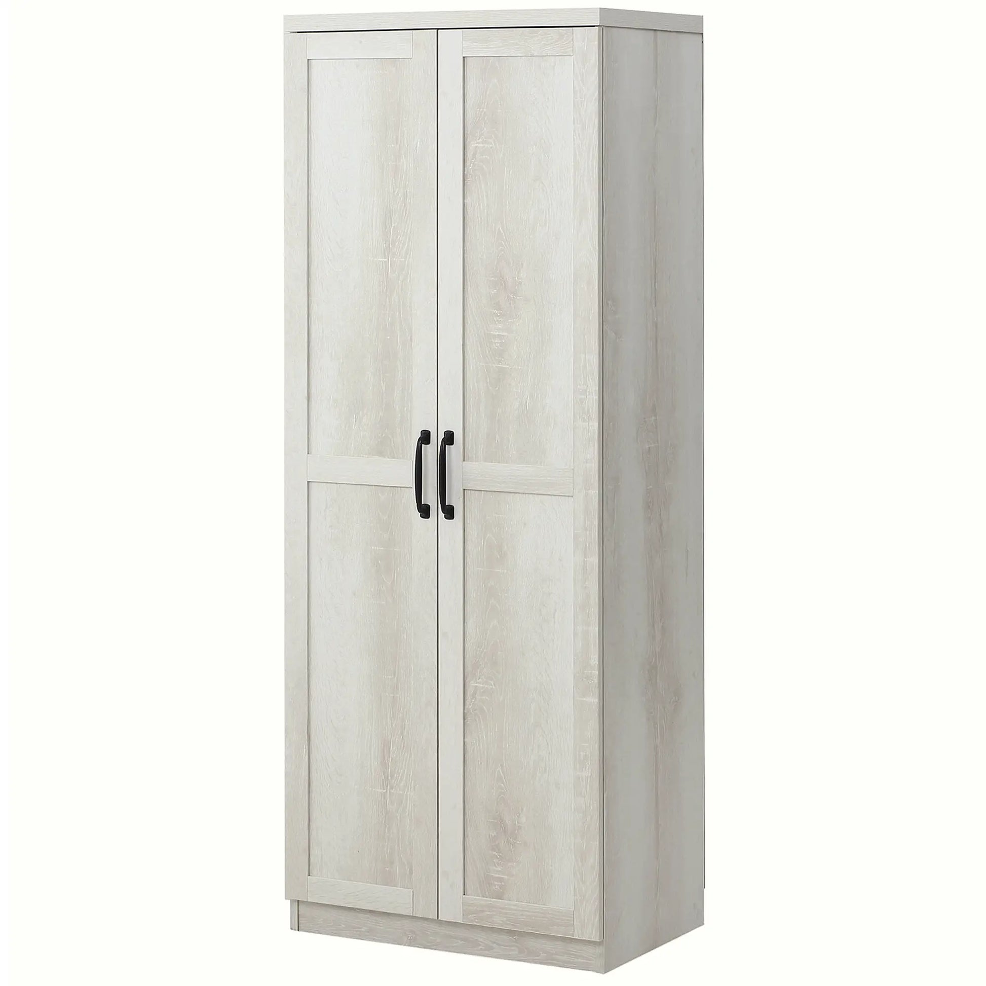 63" Kitchen Storage Cabinet, 5-Tier Pantry with Doors, Adjustable Shelves, Distressed, White Kitchen Pantry Cabinets Distressed White at Gallery Canada