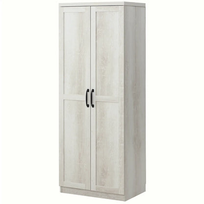 63" Kitchen Storage Cabinet, 5-Tier Pantry with Doors, Adjustable Shelves, Distressed, White Kitchen Pantry Cabinets Distressed White at Gallery Canada