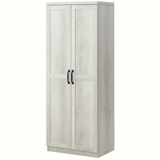 63" Kitchen Storage Cabinet, 5-Tier Pantry with Doors, Adjustable Shelves, Distressed, White Kitchen Pantry Cabinets Distressed White at Gallery Canada
