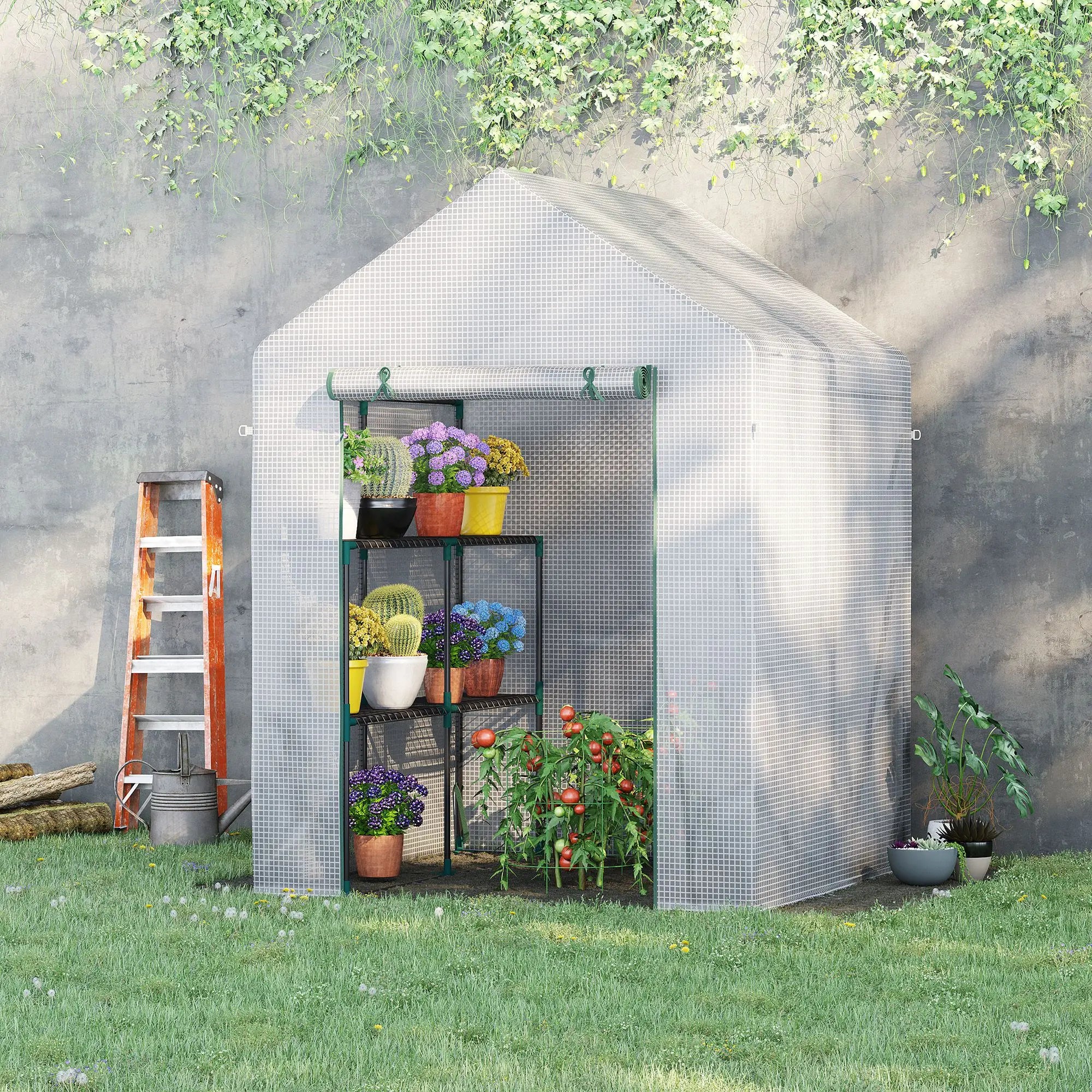 56 x 56 Walk-In Greenhouse, Portable Gardening Plant House, 2-Tier Shelf, Green Greenhouses at Gallery Canada