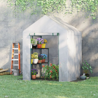 56 x 56 Walk-In Greenhouse, Portable Gardening Plant House, 2-Tier Shelf, Green Greenhouses at Gallery Canada