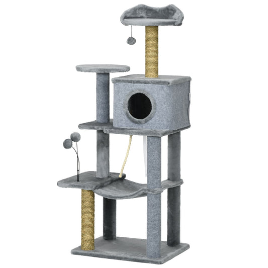 54" Cat Tree for Larger Cats Adult with Hammock, Tal Cat Tree Tower with Scratching Post, Condo, Platforms, Play Balls for Indoor Cats, Grey - Gallery Canada