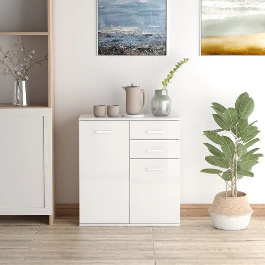 High Gloss Sideboard, 2 Drawers, 2 Doors, Adjustable Shelf, White Storage Cabinets High Gloss White at Gallery Canada