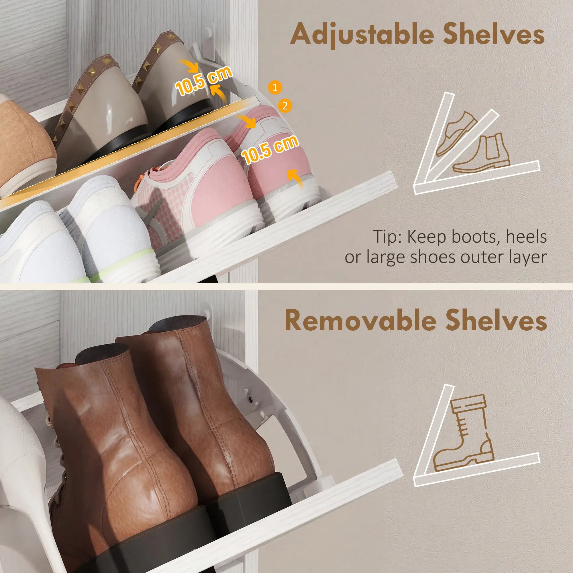 Shoe Cabinet, 2 Flip Drawers, Narrow Boho, White Shoe Storage Cabinets & Racks at Gallery Canada
