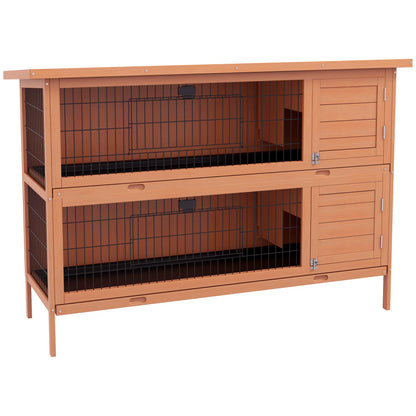 54"L 2-Story Rabbit Hutch, Wooden Pet House, Lockable Doors, No Leak Tray, Orange Rabbit Hutch Orange at Gallery Canada