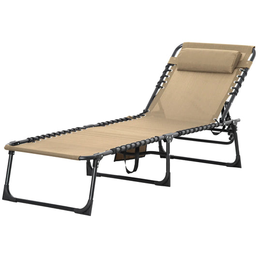 Outdoor Folding Chaise Lounge, Adjustable Backrest, Removable Pillow, Beige Lounger Chairs Beige at Gallery Canada