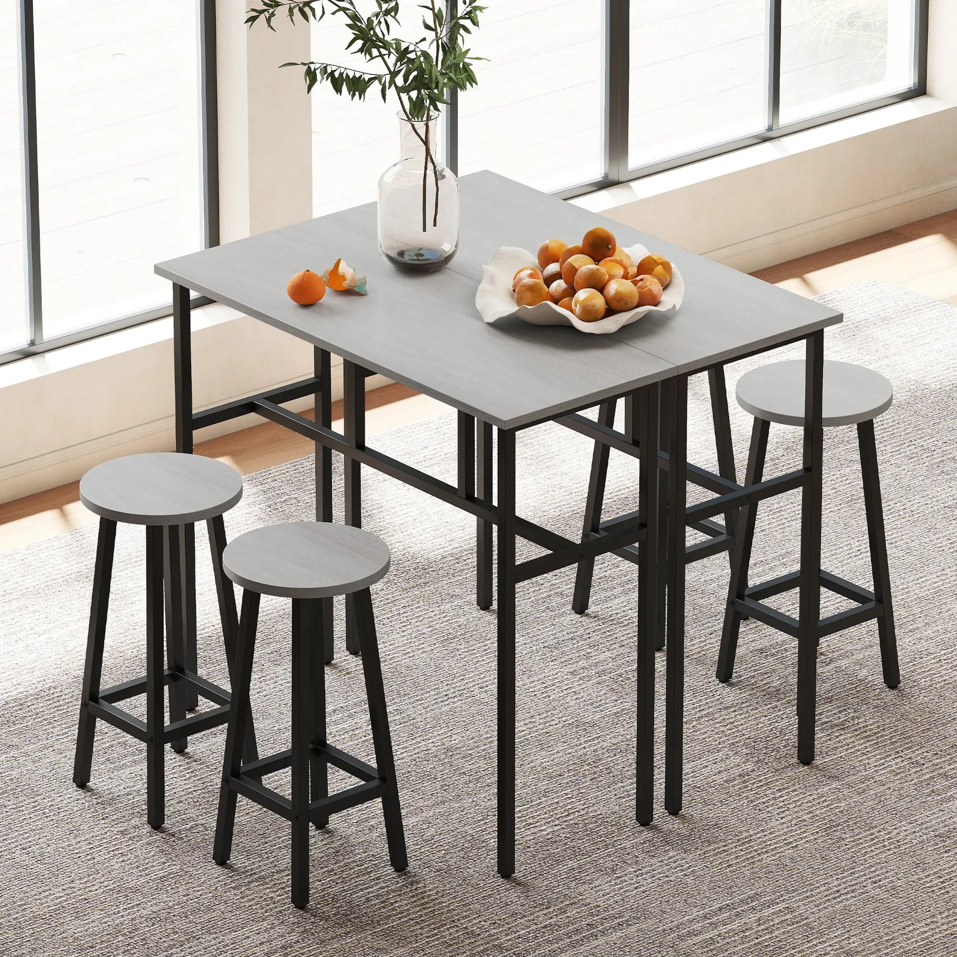 Bar Table Set, 6 Piece, 2 Tables, 4 Stools, Grey Bar Sets at Gallery Canada
