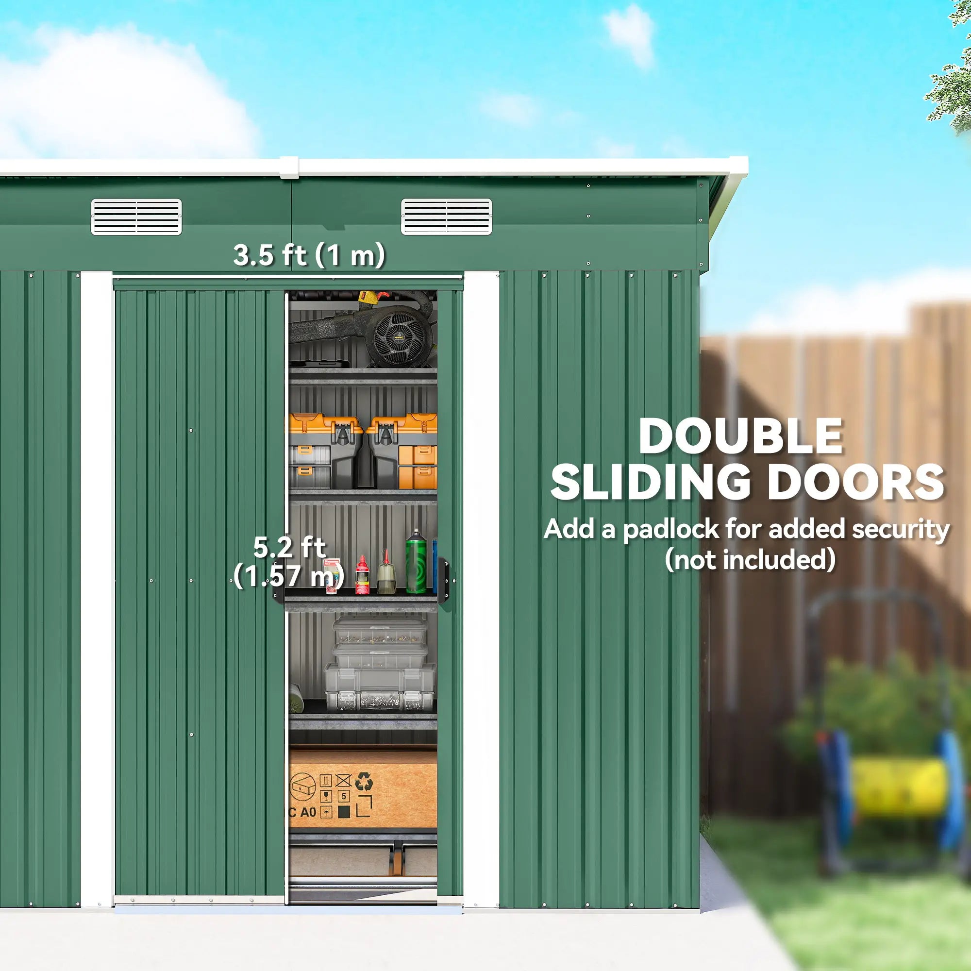 7'x 4' Metal Patio Storage Shed, Garden Tool Utility Unit, Green Sheds at Gallery Canada