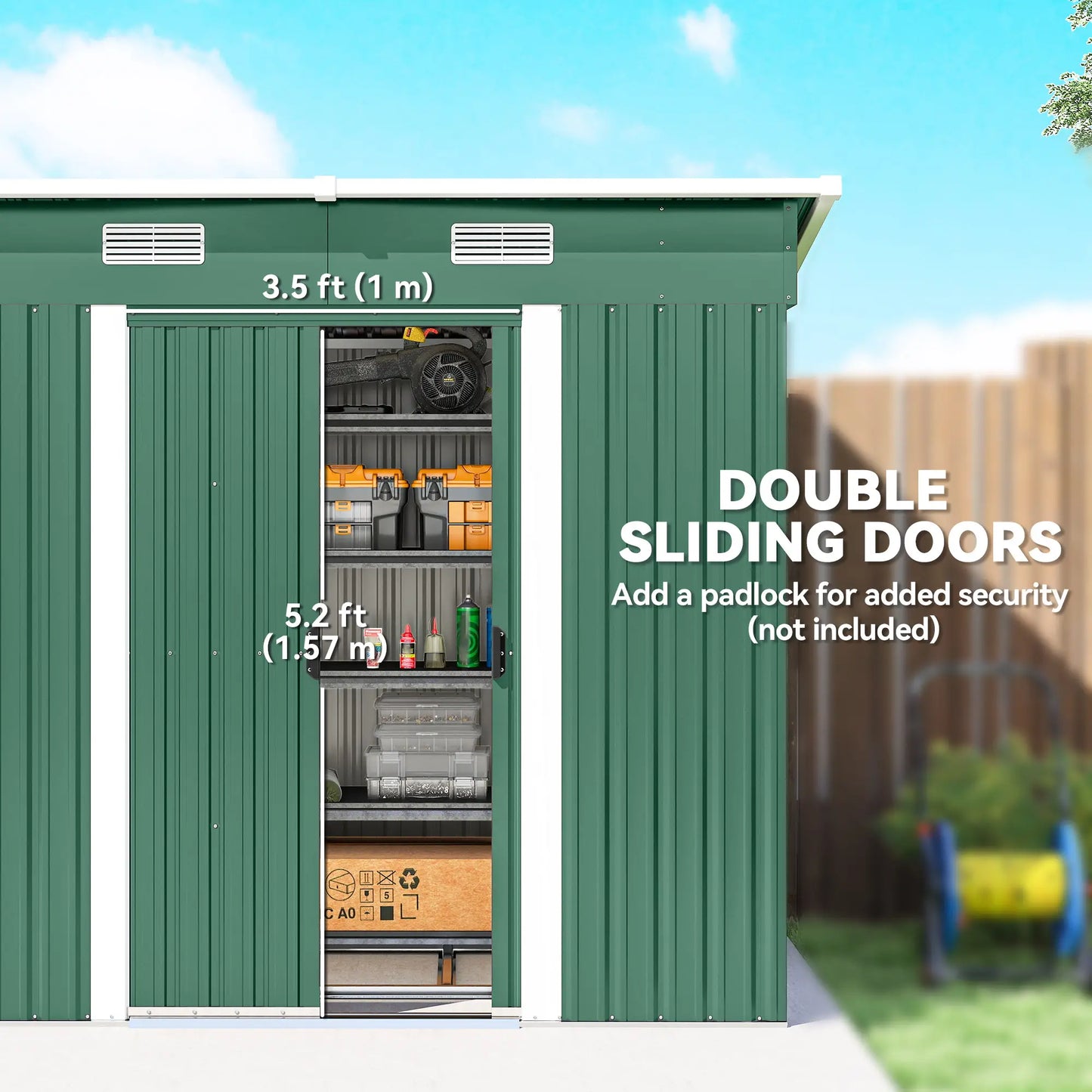 7'x 4' Metal Patio Storage Shed, Garden Tool Utility Unit, Green Sheds at Gallery Canada