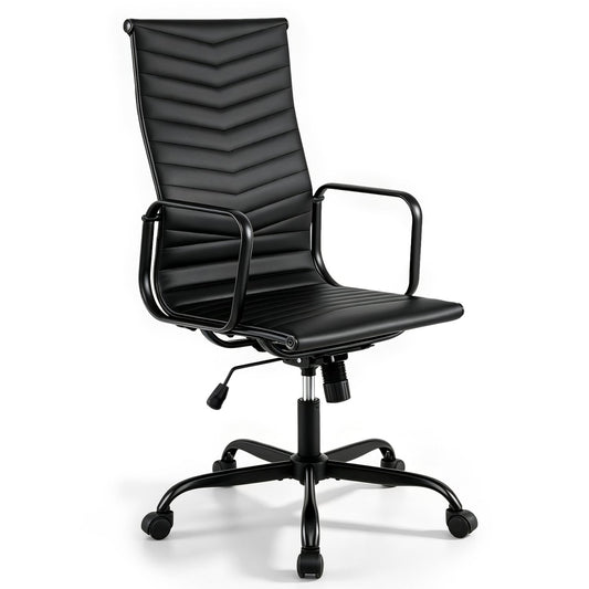 Ribbed Office Chair, High Back PU Leather, Adjustable Height, Black Office Chairs Black at Gallery Canada