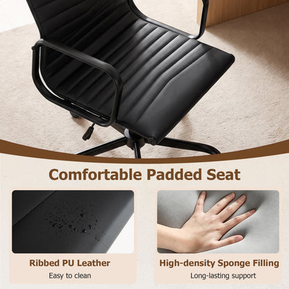 Ribbed High Back Office Chair, PU Leather, Adjustable, Black