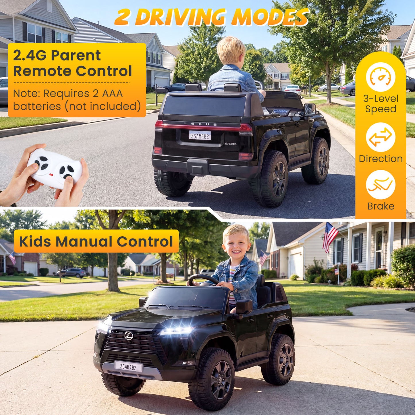 24V 4WD Electric Ride On Car, For Ages 3+, Black Powered Ride On Toys at Gallery Canada