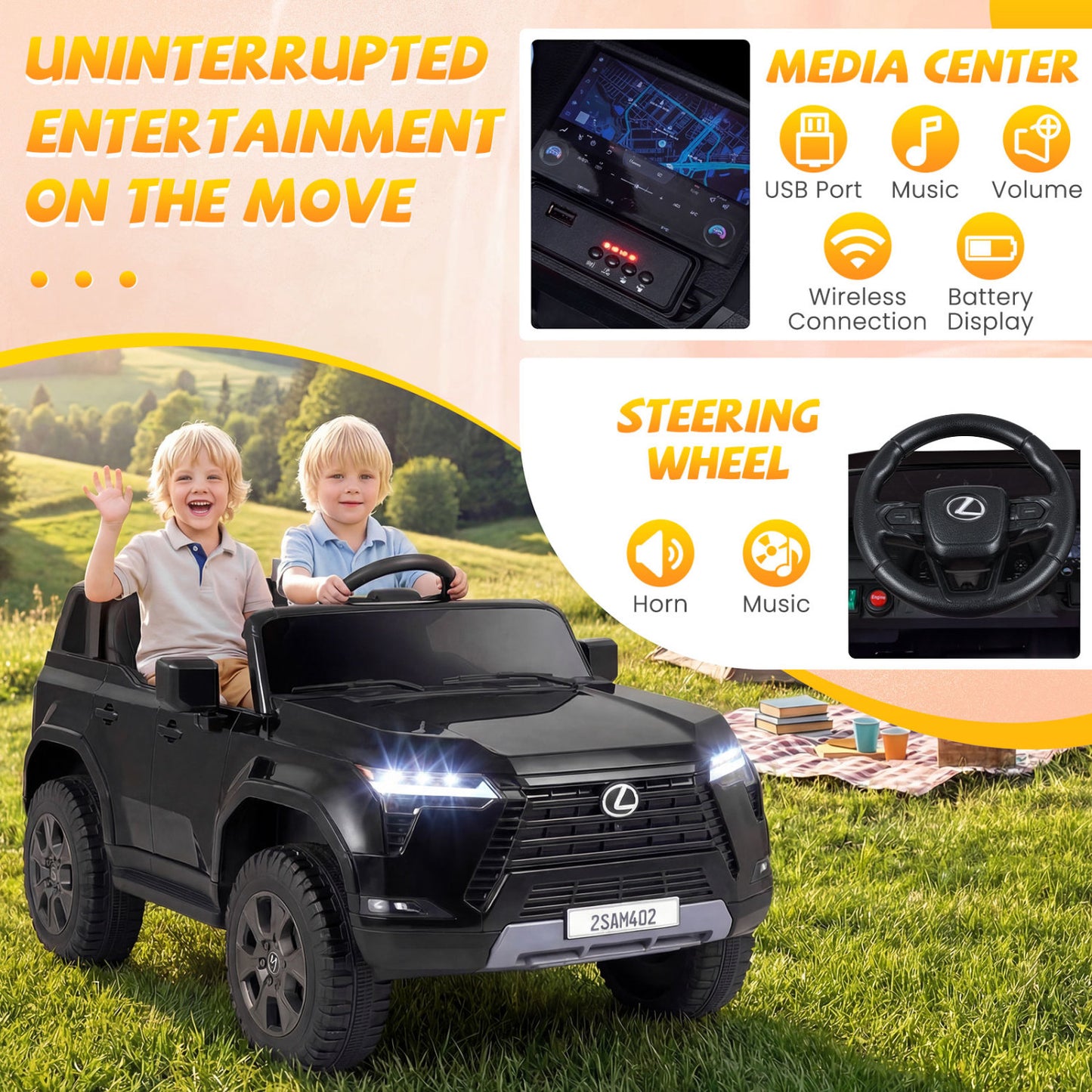 24V 4WD Electric Ride On Car, For Ages 3+, Black Powered Ride On Toys at Gallery Canada
