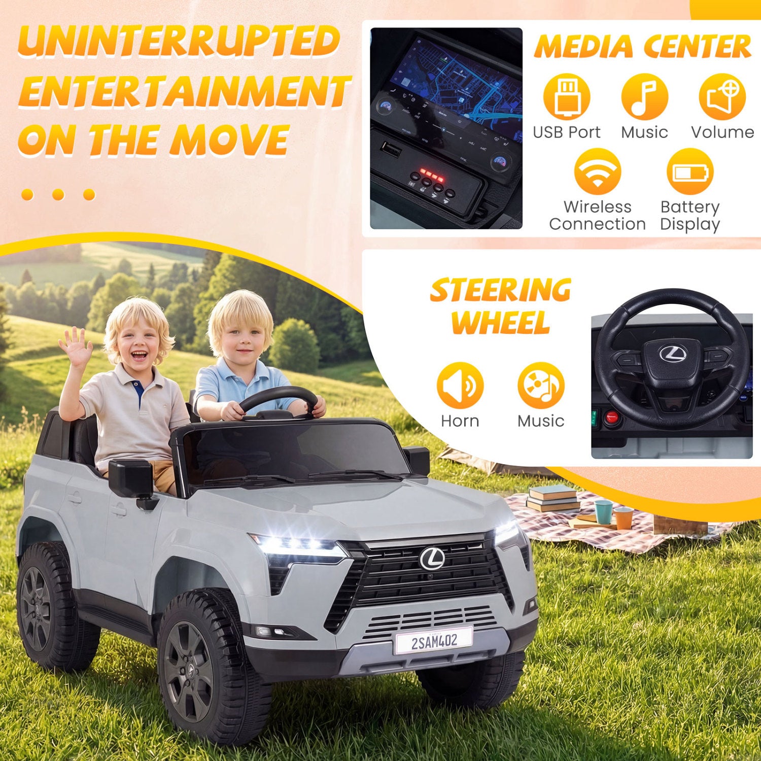 24V 4WD Ride On Car, Remote Control, Ages 3+, Gray Powered Ride On Toys at Gallery Canada