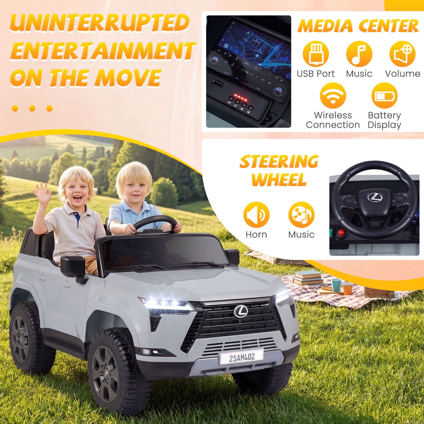 24V 4WD Ride On Car, Remote Control, Ages 3+, Gray Powered Ride On Toys at Gallery Canada