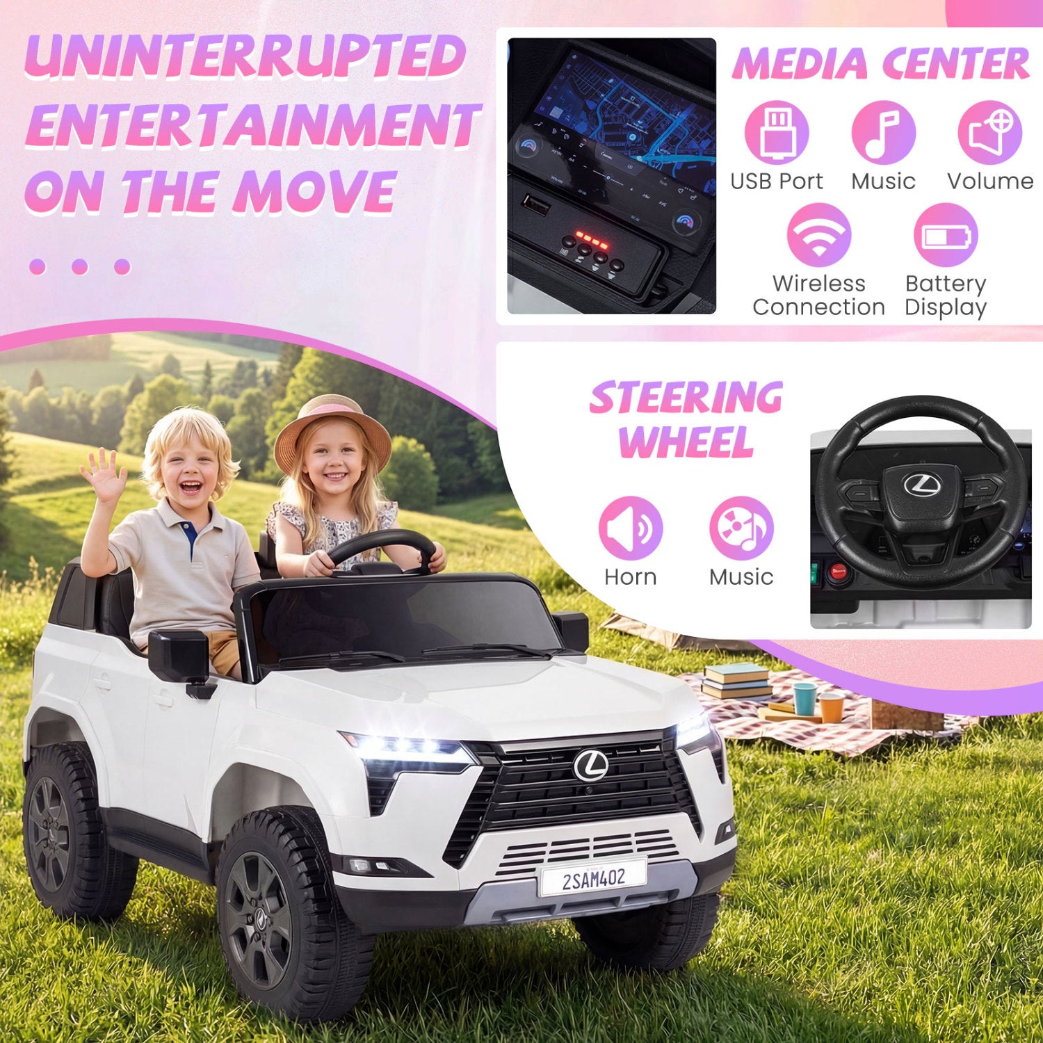 24V 4WD Ride On Car, Licensed Lexus GX550 Electric Vehicle, White Powered Ride On Toys at Gallery Canada