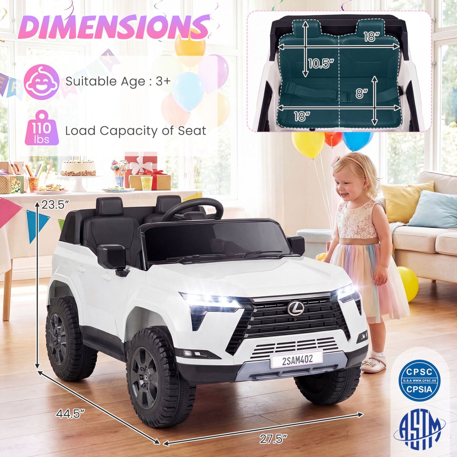 24V 4WD Ride On Car, Licensed Lexus GX550 Electric Vehicle, White Powered Ride On Toys at Gallery Canada