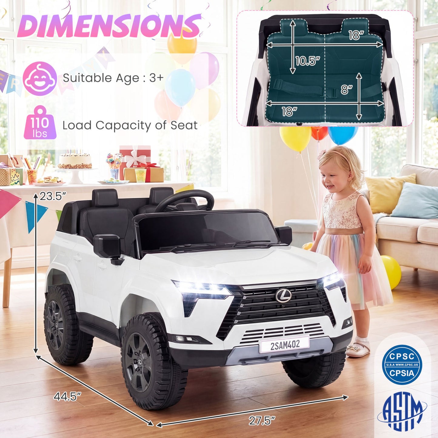 24V 4WD Ride On Car, Licensed Lexus GX550 Electric Vehicle, White Powered Ride On Toys at Gallery Canada