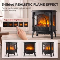Cheminée électrique 1000W/2000W chauffage sur pied avec thermostat, effet flamme 3D, noir