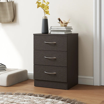 Bedside Table, 3 Drawers, Metal Rail, Dark Brown Bedside Tables at Gallery Canada