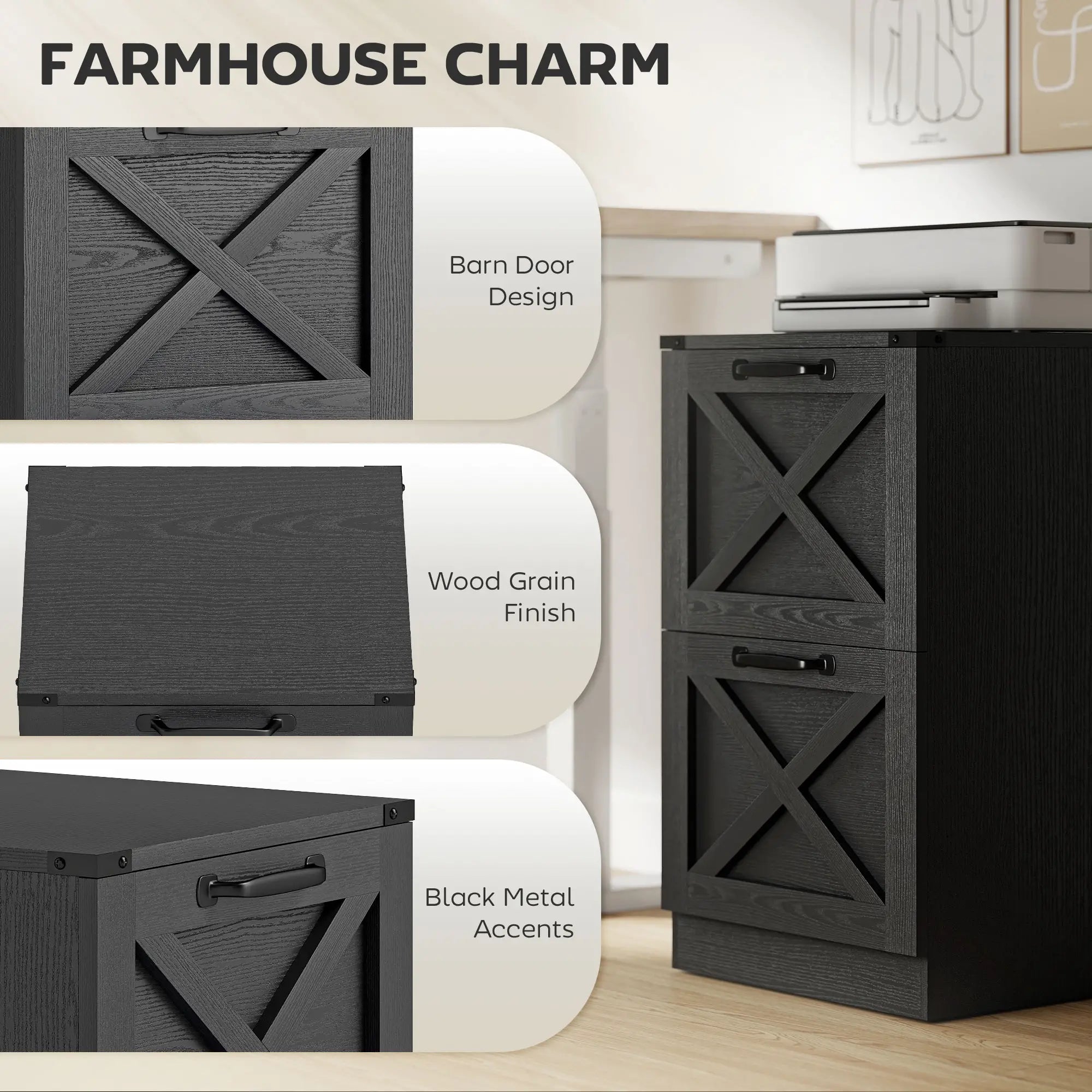 2-Drawer File Cabinet, Silent Slides, Vertical Farmhouse, Black Office Cabinets & Cupboards at Gallery Canada