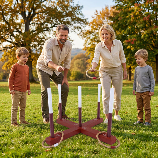 Ring Toss Game for Kids and Adult with 6 Rope Rings and Storage Bag, Brown Lawn Games Brown at Gallery Canada