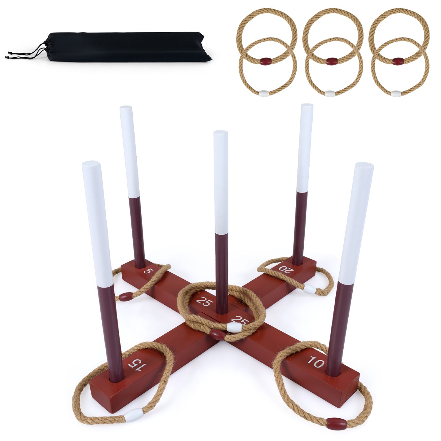 Ring Toss Game for Kids and Adult with 6 Rope Rings and Storage Bag, Brown Lawn Games Brown at Gallery Canada