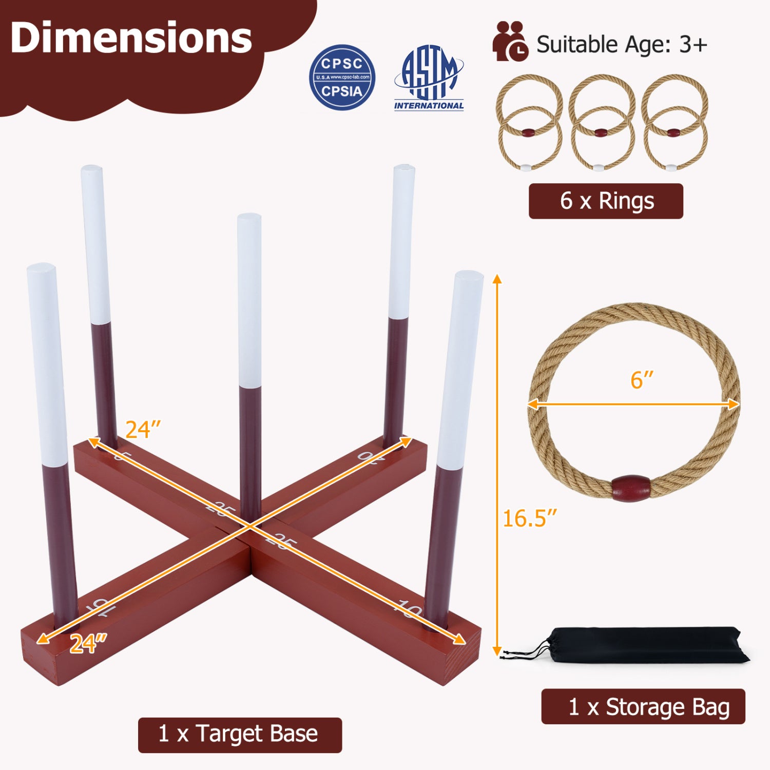 Ring Toss Game for Kids and Adult with 6 Rope Rings and Storage Bag, Brown Lawn Games at Gallery Canada