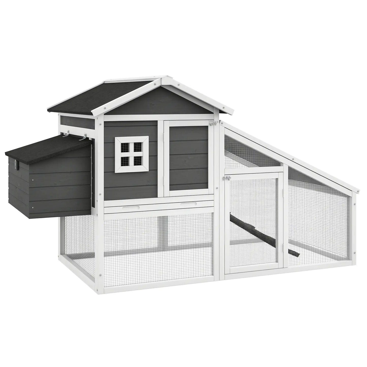 69 Wooden Chicken Coop with Run, Nesting Box, Tray, Grey Chicken Coops at Gallery Canada