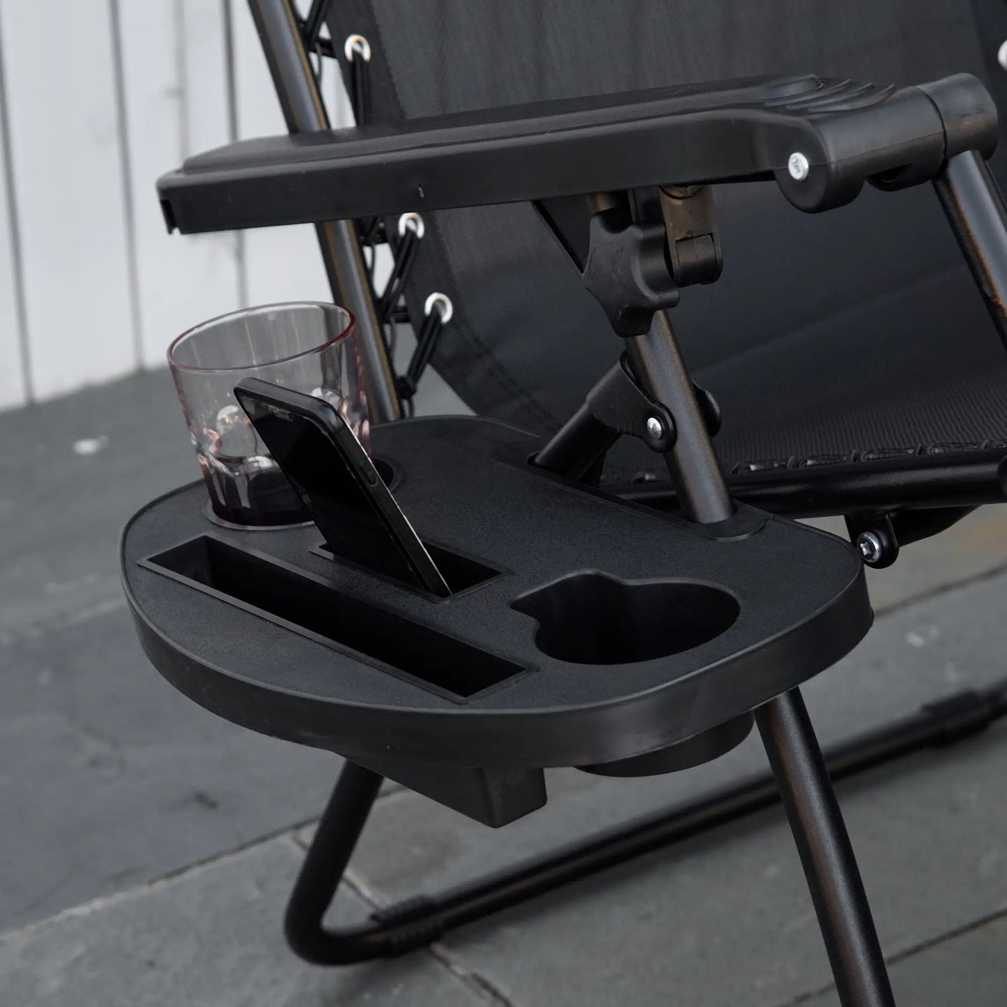 2 Piece Foldable Lounge Chair with Canopy Shade, Outdoor Zero Gravity Chair w/ Side Tray &; Cup Holder, Reclining Lounger w/ Breathable Mesh Fabric Seat, Pillow, Black Lounger Chairs at Gallery Canada
