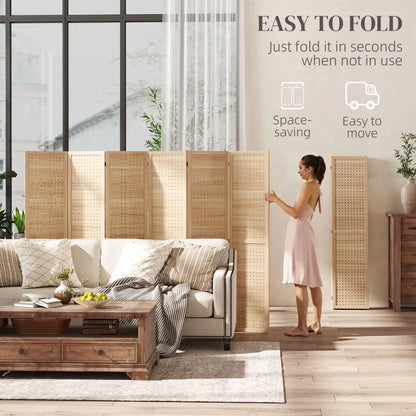 5.6 Ft. Tall 6-Panel Room Divider, Freestanding Folding Privacy Screen, Natural Room Dividers at Gallery Canada