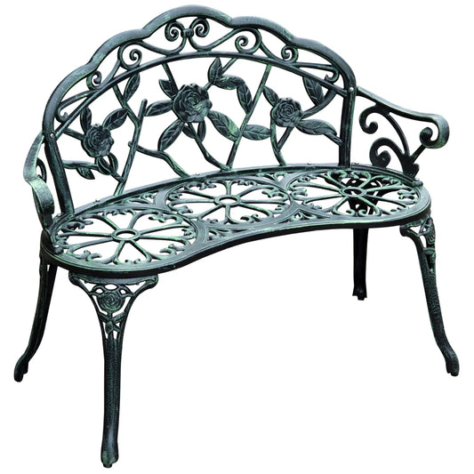 40" Outdoor Garden Bench, Cast Aluminum Antique Rose, Green Outdoor Benches Antique Green at Gallery Canada