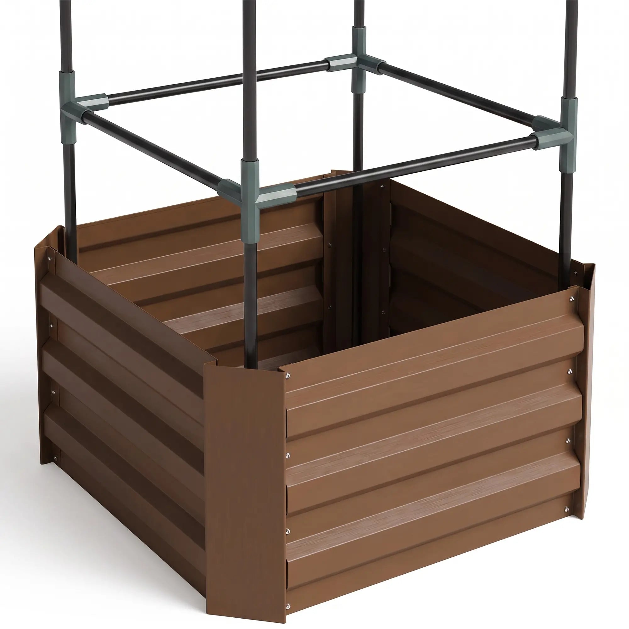 Galvanized Planter Box, Outdoor Raised Garden Bed with 3-Tier Trellis Tomato Cage for Climbing Vines, Vegetables, Brown Galvanized Planter Boxes at Gallery Canada