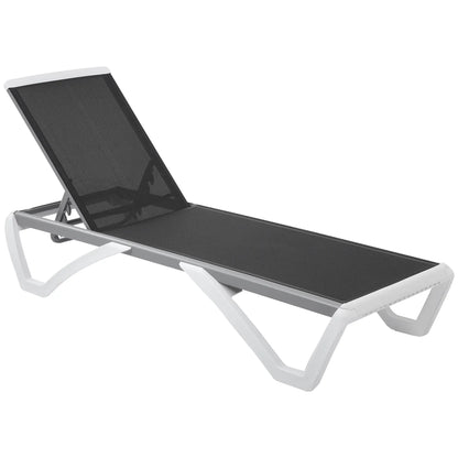 Outdoor Chaise Lounge Chair, Adjustable Back, Wheels, Mesh Fabric, Black